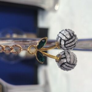 Crystal Embellished Volleyball Cherry Bag Charm/Keyring 🏐
